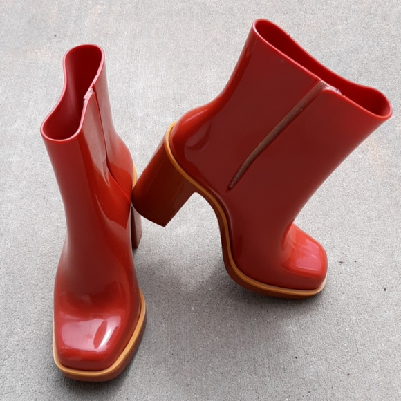 Melissa Sz 6 Plastic Orange Chunky Heel Boots - Picture 15 of 16